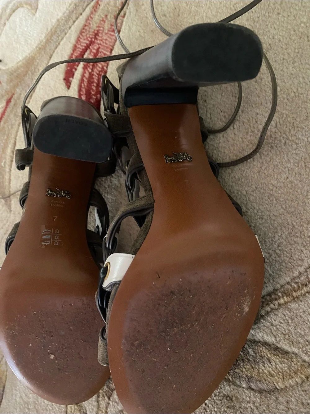 Lace-Up Womens Sandals in Brown with White & Black Accents